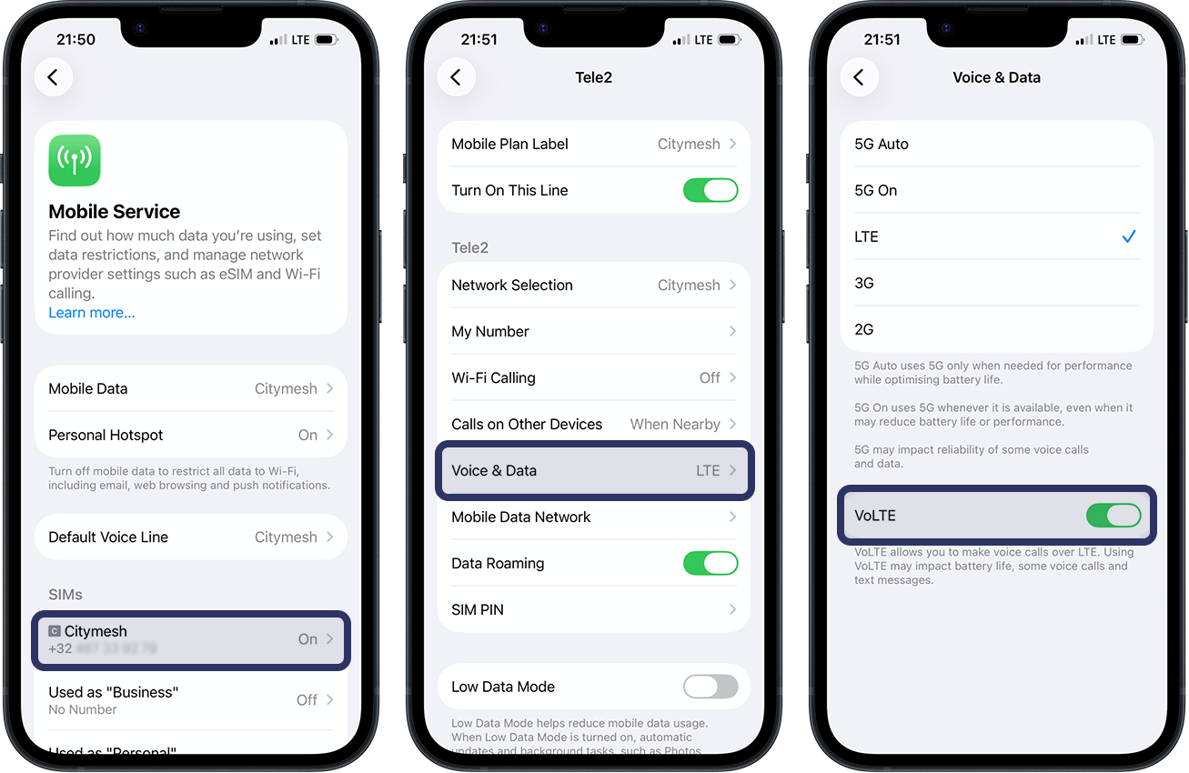 How do I enable VoLTE – Citymesh